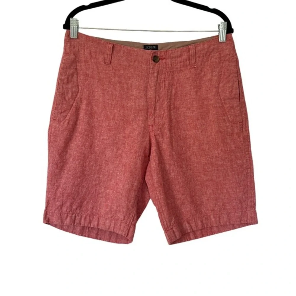 J.Crew Factory Gramercy Linen Cotton Shorts 33 Deep Sunset Coral 9